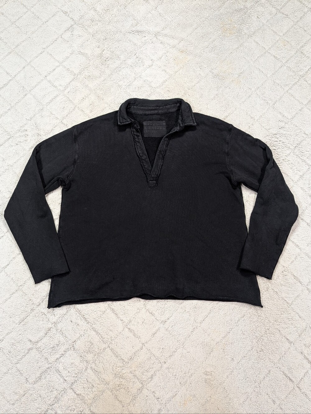 Frank & Eileen Sweatshirt Womens L Black Patrick Popover Henley Triple Terry